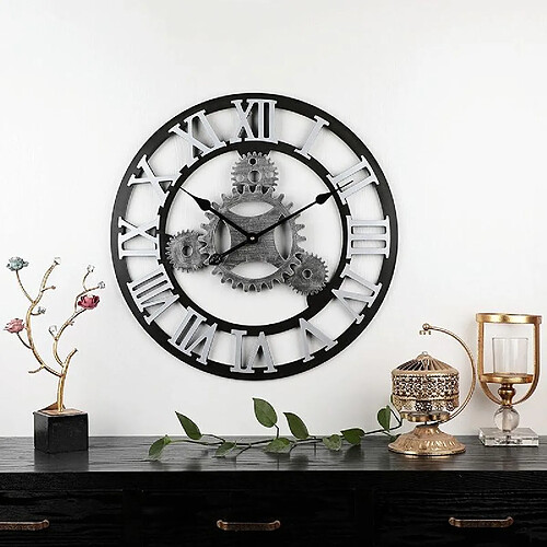 Yonis Horloge murale design engrenages - Bois et or