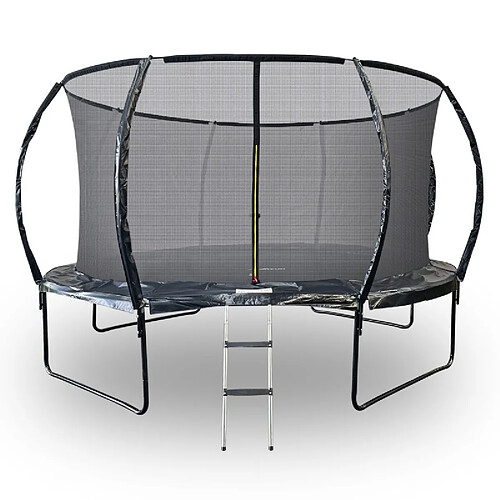 Jump4Fun Trampoline 14Ft ø 427 cm noire avec Echelle, Protection et Filet de sécurité