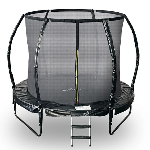 Jump4Fun Trampoline 8Ft ø244cm noire avec Echelle, Protection et Filet de sécurité
