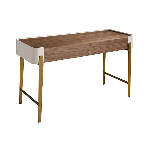 Angel Cerda Bureau en noyer, beige et acier poli doré