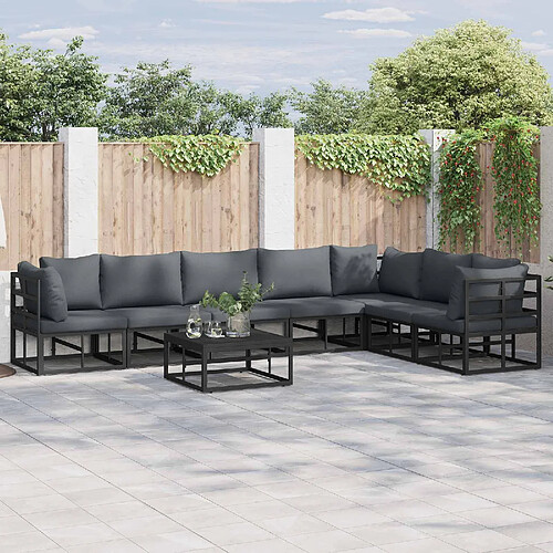 vidaXL Ensemble de canapé de jardin avec coussin 7 pcs Noir Aluminium