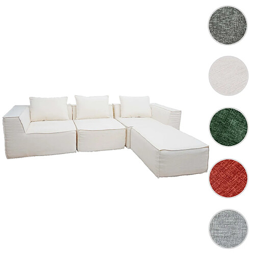 Mendler Canapé en L HWC-O54, canapé lounge avec ottomane, modulable à droite/gauche, tissu/textile 63x270x190cm ~ crème