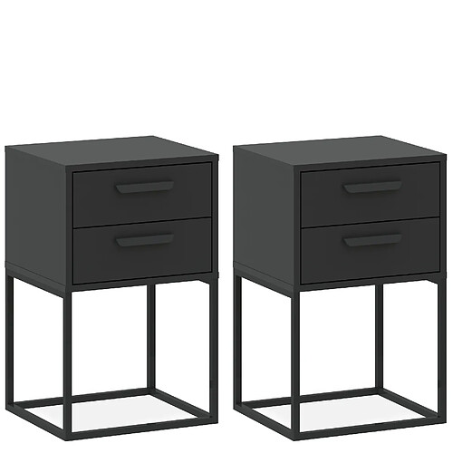 Konsimo Table de chevet 2 tiroirs (lot de 2) - Anthracite