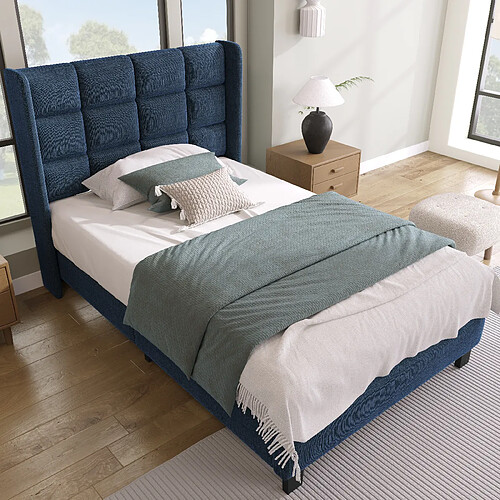 WISHDOR Lit simple 90 x 200 - Lit rembourré - Bleu