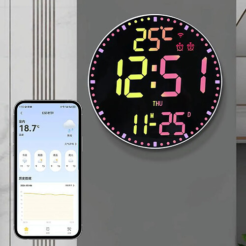 Yonis Horloge LED Murale Connectée RGB WiFi