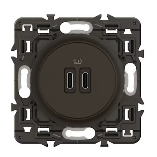 Prise 2 USB Céliane 20W Power Delivery Type-C+C enjoliveur + support - Legrand