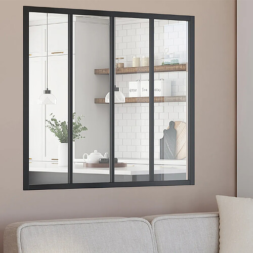 Idmarket Verrière atelier 4 vitrages L. 116 x H.108 cm en métal noir et verre trempé