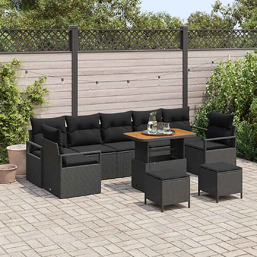 vidaXL Ensemble de canapé de jardin avec coussin 10 pcs Noir polyrotin