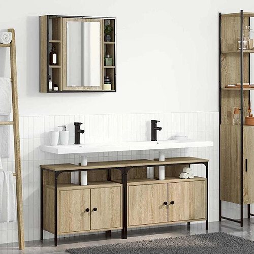 vidaXL Ensemble de mobilier de salle de bain avec étagère 3 pcs Marron