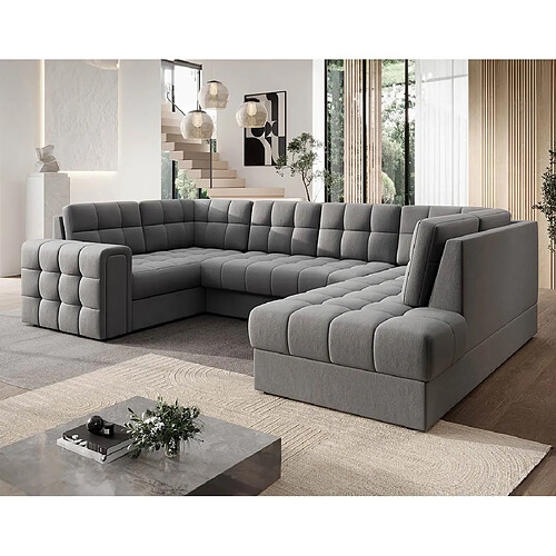 Bestmobilier Nappa canapé panoramique d'angle gauche - Gris clair