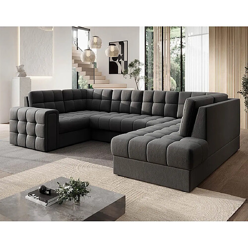 Bestmobilier Canapé panoramique d'angle gauche convertible - Gris