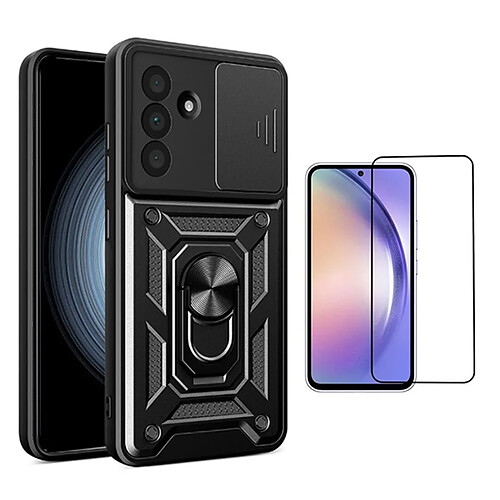Kit De Film En Verre Trempé À Coque Complète 5D + Couvercle Coulissant De Défenseur Militaire Magnétique PHONECARE Pour Samsung Galaxy A36 5G - Noir