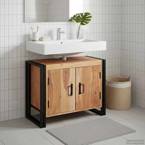 vidaXL Meuble sous évier Marron 71 x 33 x 58 cm Bois d'Acacia Massif