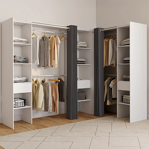 Idmarket Dressing extensible d'angle MARLON 230 x 140 x 180 cm blanc