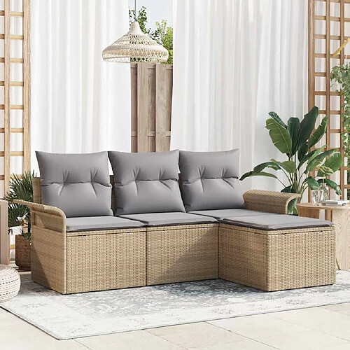 vidaXL Ensemble de canapé de jardin 4 pcs Beige Poly rotin