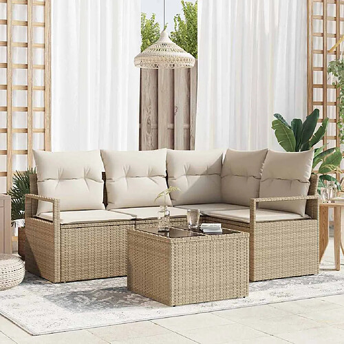 vidaXL Ensemble de Canapés avec coussin 5 pcs Beige et crème polyrotin