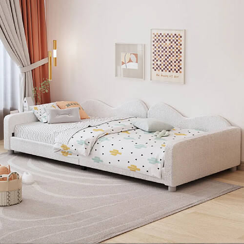 modfu Lit enfant 90x200 cm, en tissu teddy, blanc