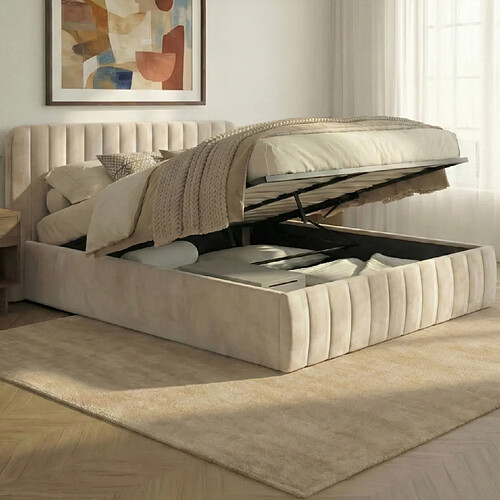 Idmarket LIT COFFRE ALBA 160X200 BEIGE