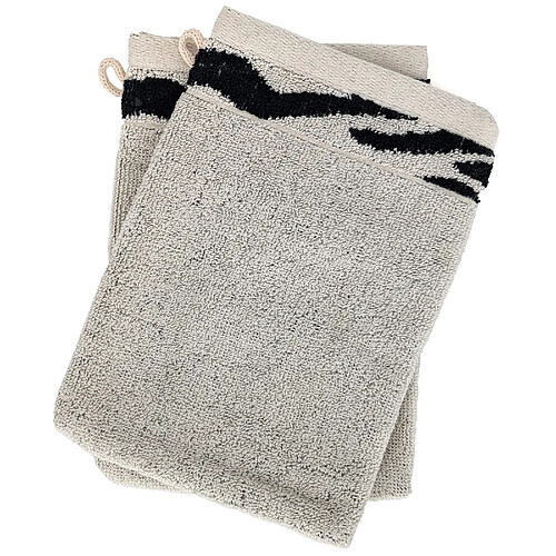 Lot De 4 Gants De Toilette Luxe En Coton Bio 590g/m² - Série Rome Merana - Bordure Mosaïque Brodée - Couleur Or Mangue