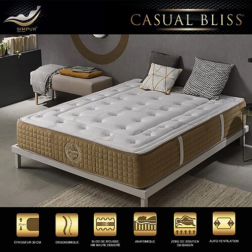 Simpur Matelas 140x190 cm Hybride BLISS COMFORT - Épaisseur epaisseur 30 cm - 11 Zones Confort