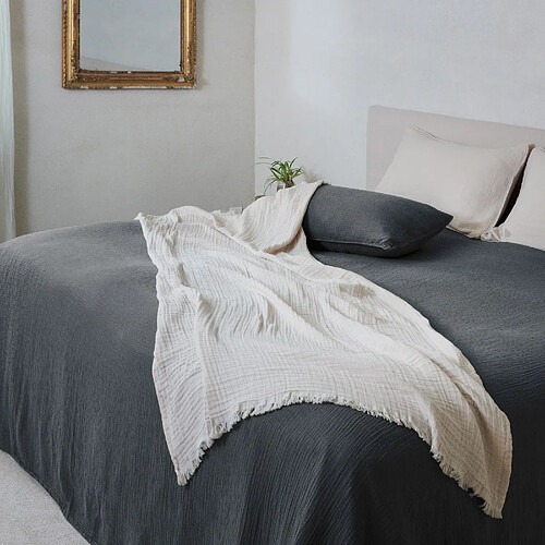 Linnea Couvre-lit Paros en coton - Noir