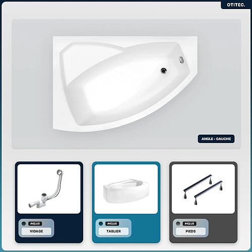 BESCO Baignoire asymétrique - 170 x 110 cm - Gauche - avec Tablier - Pieds - Vidage Chrome - RIMA