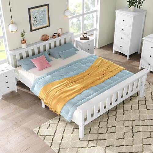 modfu Lit adulte 140x200 cm, en bois, blanc