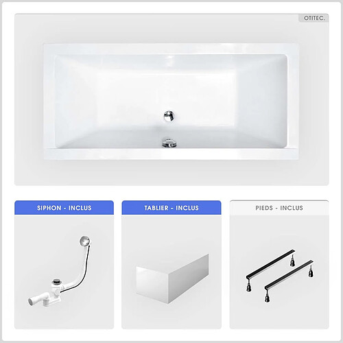 BESCO Baignoire rectangulaire - 155 x 70 cm - avec Tablier - Pieds - Vidage Chrome - QUADRO