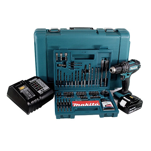 Makita DHP 482 SFK Perceuse-visseuse à percussion sans fil 18V 62Nm + 1x Batterie 3,0Ah + Chargeur + 100x pièces Ensemble Foret + Coffret de transport