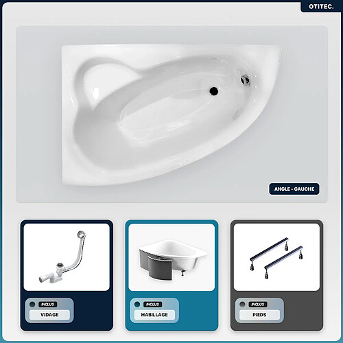 BESCO Baignoire asymétrique - 150 x 100 cm - Gauche - avec Habillage - Pieds - Vidage Chrome - NATALIA