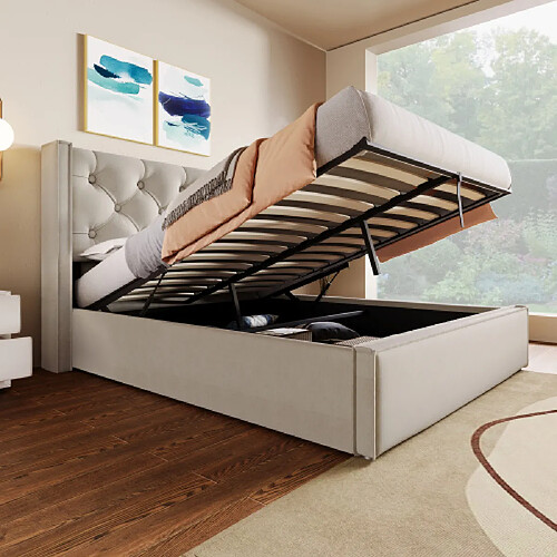 modfu Lit coffre 140x200 cm, coton, gris clair