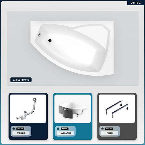 BESCO Baignoire asymétrique - 160 x 100 cm - Droite - avec Habillage - Pieds - Vidage Chrome - RIMA