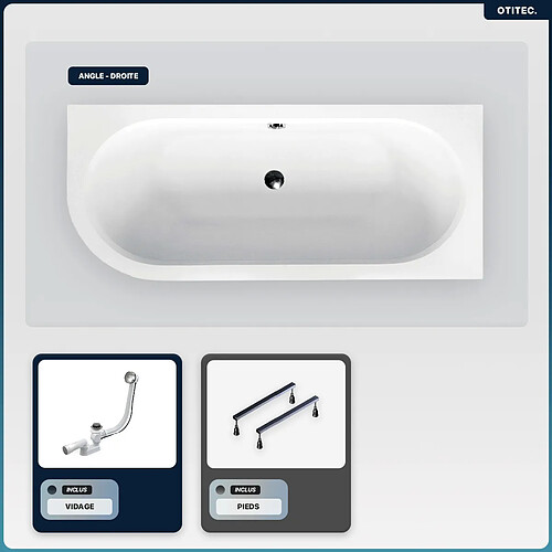 BESCO Baignoire asymétrique - 170 x 75 cm - Droite - sans Habillage - avec Pieds - Vidage Chrome - AVITA SLIM