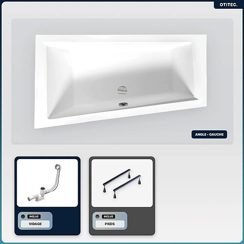 BESCO Baignoire asymétrique - 150 x 85 cm - Gauche - sans Habillage - avec Pieds - Vidage Chrome - INTIMA SLIM