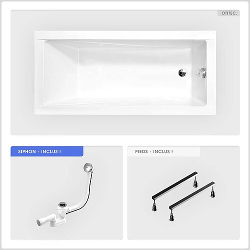 BESCO Baignoire rectangulaire - 160 x 70 cm - sans Habillage - avec Pieds - Vidage Chrome - MODERN SLIM