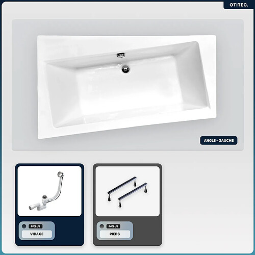 BESCO Baignoire asymétrique - 150 x 90 cm - Gauche - sans Habillage - avec Pieds - Vidage Chrome - INFINITY