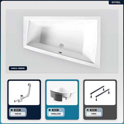 BESCO Baignoire asymétrique - 170 x 125 cm - Droite - avec Habillage - Pieds - Vidage Chrome - INTIMA DUO SLIM