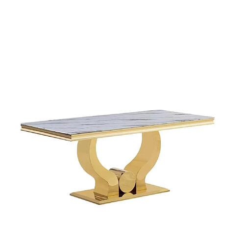 Homy france Table à manger rectangulaire - Marbré blanc