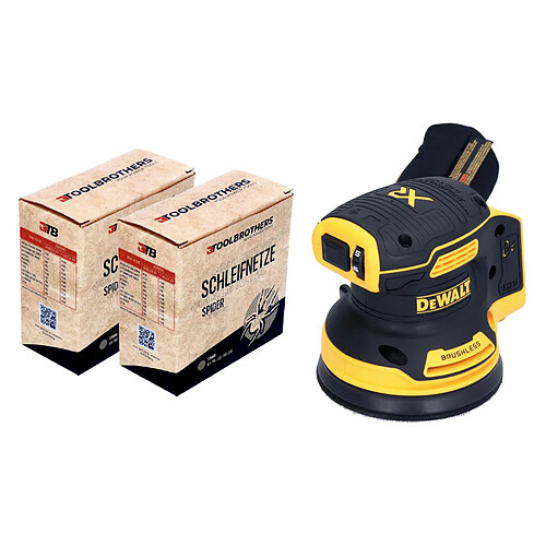 DeWalt DCW 210 N Ponceuse excentrique sans fil 18 V 125 mm brushless + 2x Set d'abrasifs filet Toolbrothers SPIDER