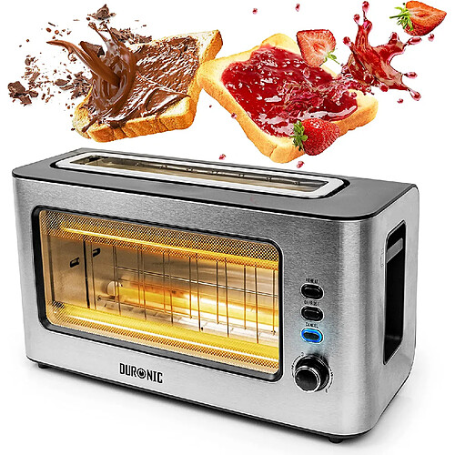 Duronic TB10 Grille-pain de 1000W | Large fente pour 2 tranches de pain | Fenêtre transparente | Finition en acier inoxydable brossé