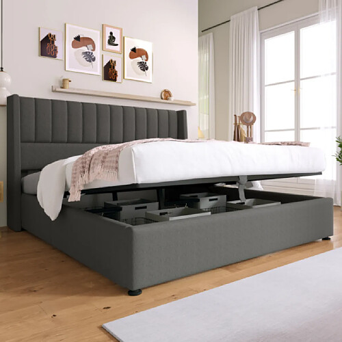 modfu Lit coffre 160x200 cm, lin, gris foncé