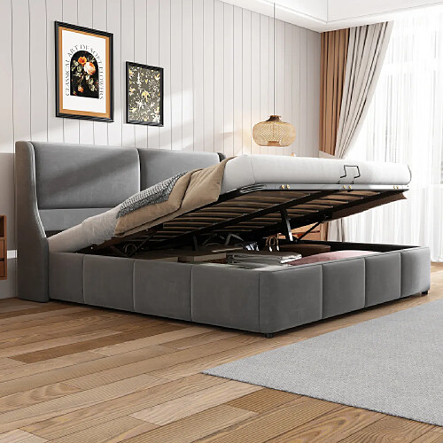 modfu Lit coffre 180x200 cm, velours, gris