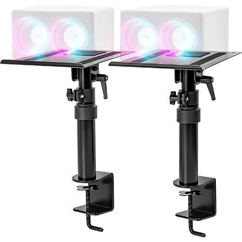 Duronic SPS25 2 Supports d'Enceintes pour Bureau | Hauteur Ajustable de 26,4 à 40,5 cm | Inclinable et Rotatif | Plateau de 24 x 20 cm | Pince de Fixation | Home Cinema Studio d'Enregistrement