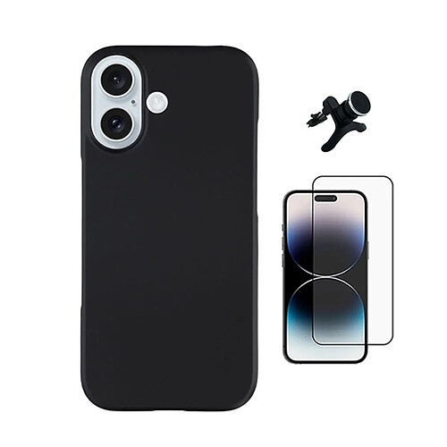 Kit De Film En Verre Trempé À Coque Complète 5D + Couvercle En Silicone Liquide + Support de voiture magnétique robuste PHONECARE Pour Apple iPhone 17 - Noir