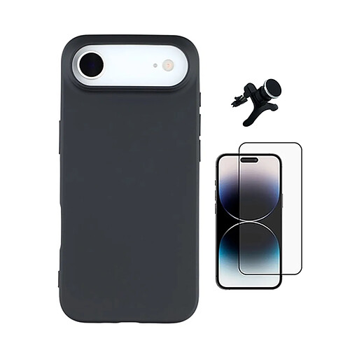 Kit De Film En Verre Trempé À Coque Complète 5D + Couvercle En Silicone Liquide + Support de voiture magnétique robuste PHONECARE Pour Apple iPhone 17 Air - Noir