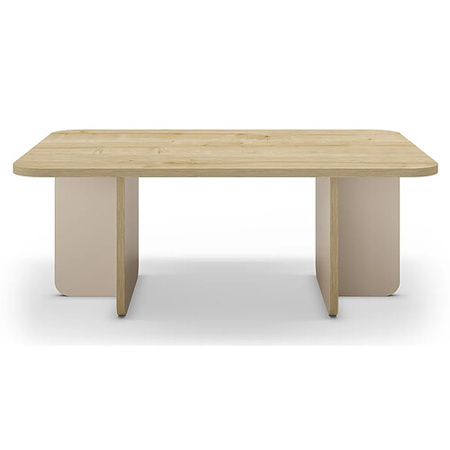 Pegane Table basse rectangulaire - Chêne et crème