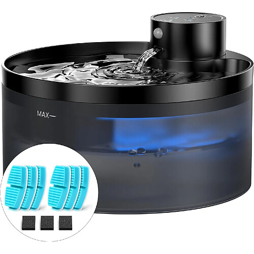 Vendos85 Fontaine a Eau de 3,2L pour Chat sans Fil avec 6 Filtres + 3 éponges noir