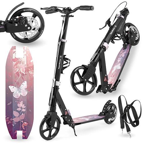 Hypermotion Trottinette Enfant jusqu'à 100kg - 2 amortisseurs - Pliable - 2 Freins- Aluminium- ABEC-7