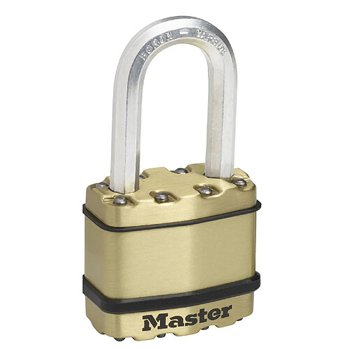 MASTER LOCK Cadenas Haute Sécurité [A Clé] [Acier Laminé + Finition Laiton] [Extérieur] [Anse M] M1BEURDLF - Idéal pour les remises, les garages, les clôtures et les portails