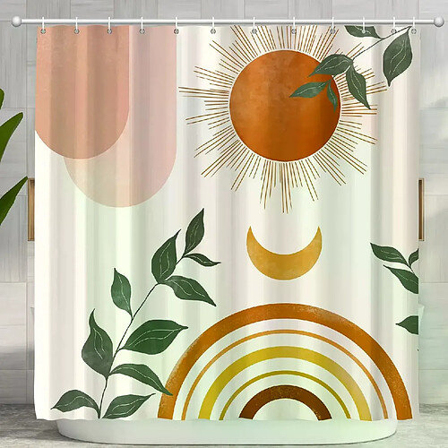 Rideau de douche bohème abstrait arc médiéval feuille de soleil ligne esthétique minimaliste moderne rideau de douche décoratif géométrique,70x83in-180x210cm~00398